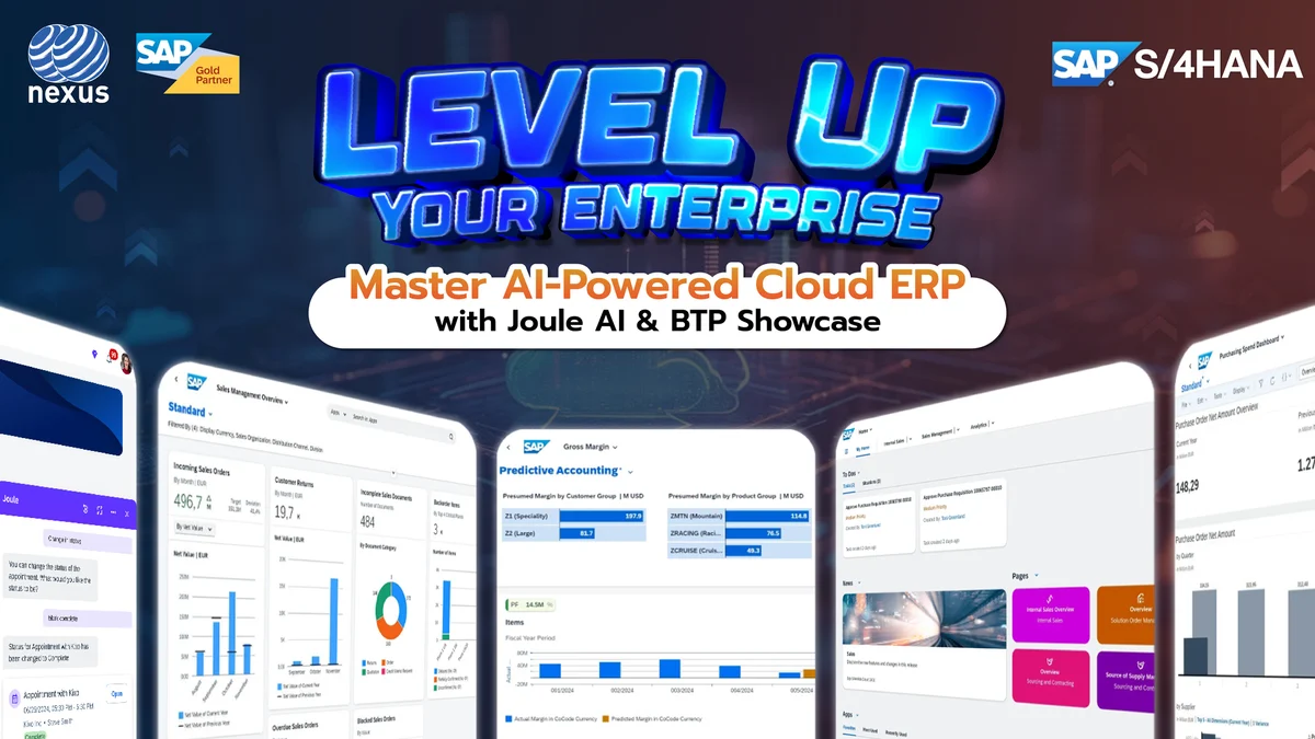 ชิญทุกท่านเข้าร่วมงานสัมมนาพิเศษ LEVEL UP YOUR ENTERPRISE Master AI-Powered Cloud ERP with Joule AI &amp; BTP Showcase